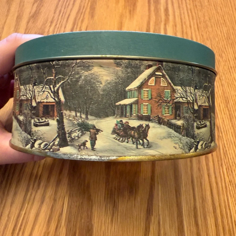 Vintage Winter Scene Tin Box